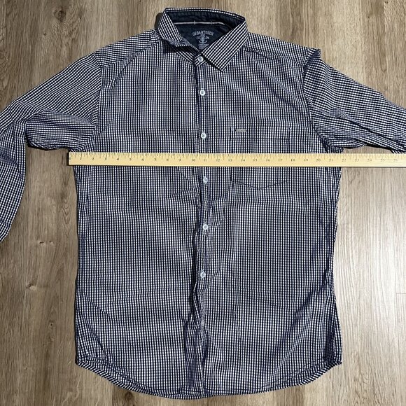 Urban Touch Plum, Blue & White Gingham Check Long Sleeve Button-Down Shirt SZ L - Picture 6 of 9